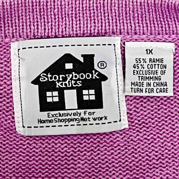 Storybook Knits Paris Theme Cardigan Sweater 1X Pink Embroidered Ramie Cotton - Picture 5 of 9